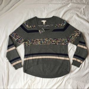 Kenar sequined striped sweater NWOT gray blue